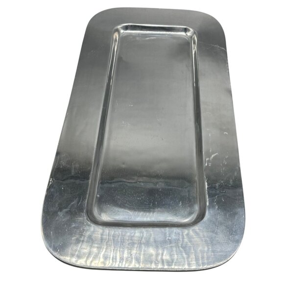 pewter rectangle tray lip old town imports centerpiece made Mexico signed READ - Picture 1 of 12
